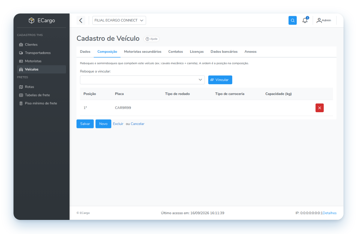 Frota e composi&ccedil;&atilde;o veicular